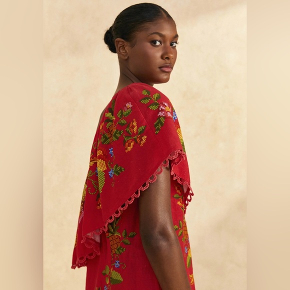 Farm Rio Red Tropical Romance Linen blend Mini Dress, size XS, NWT, retail $300 - Picture 4 of 8